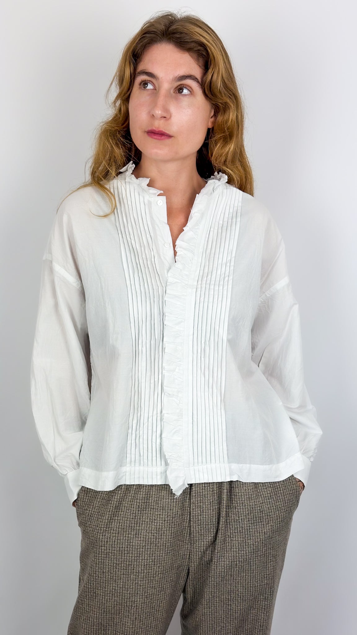 Toujours Pin Tuck Shirt Smoke White