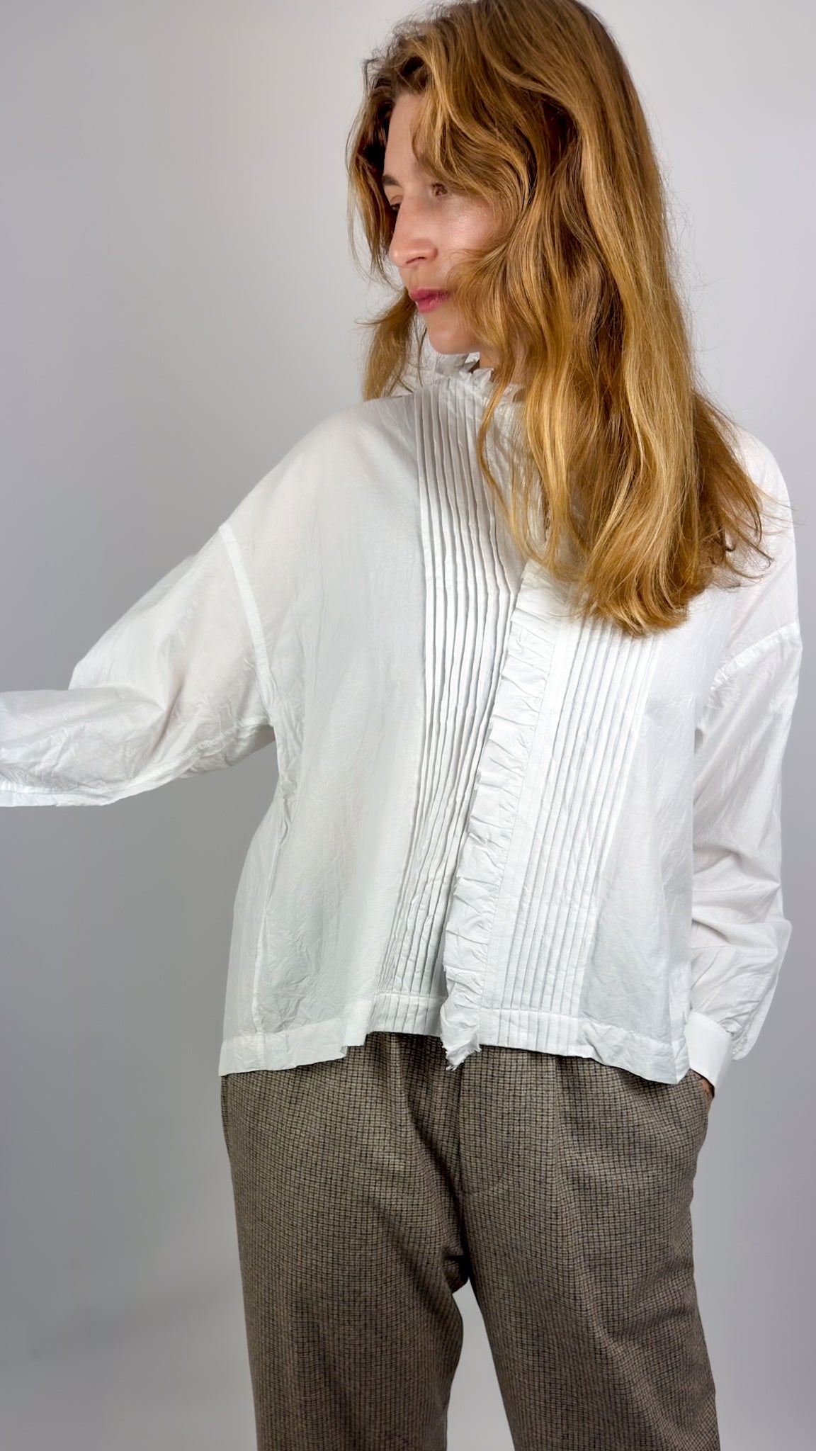 Toujours Pin Tuck Shirt Smoke White