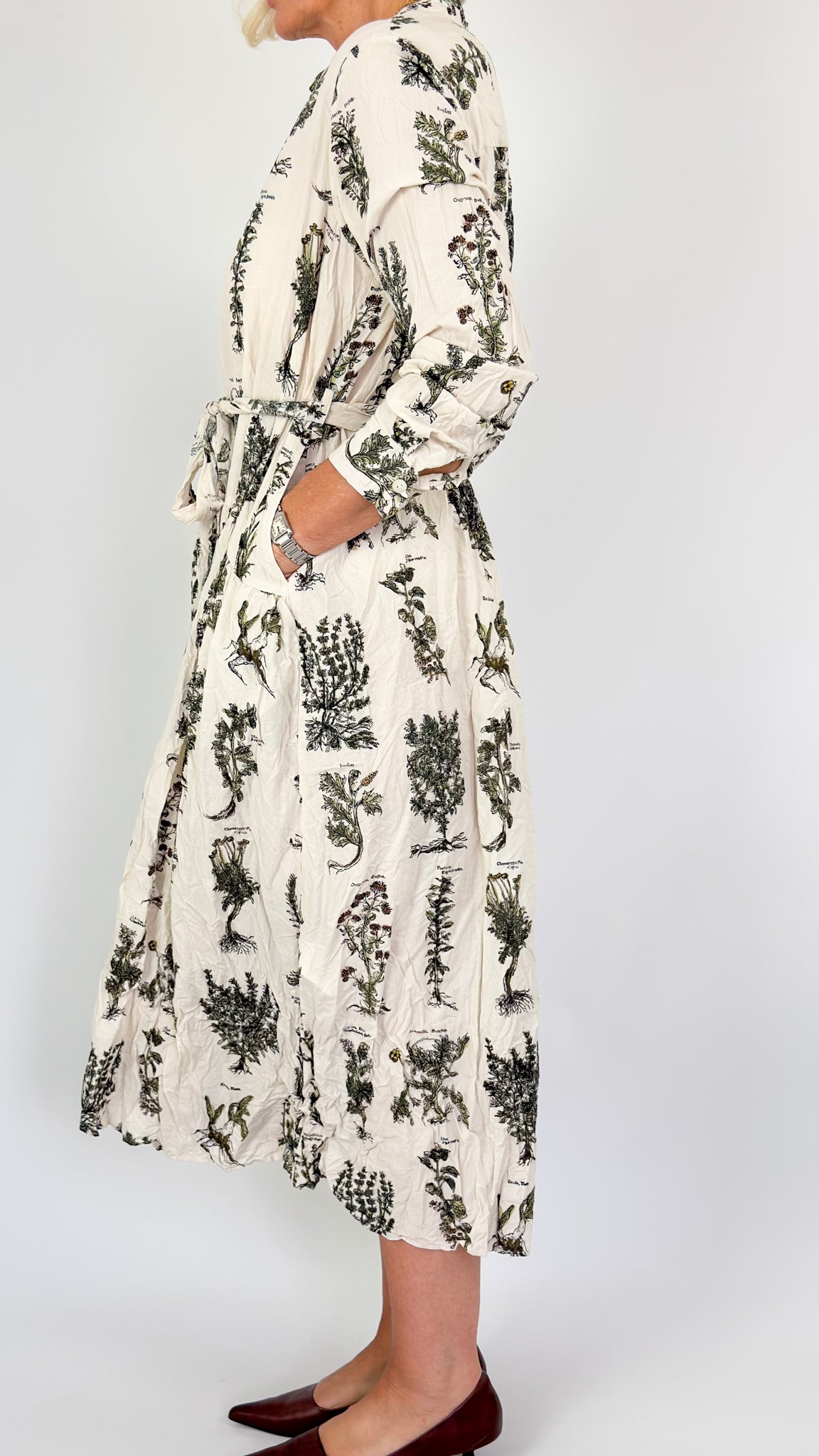 Pas De Calais 4892 Herbal Print Dress Ivory