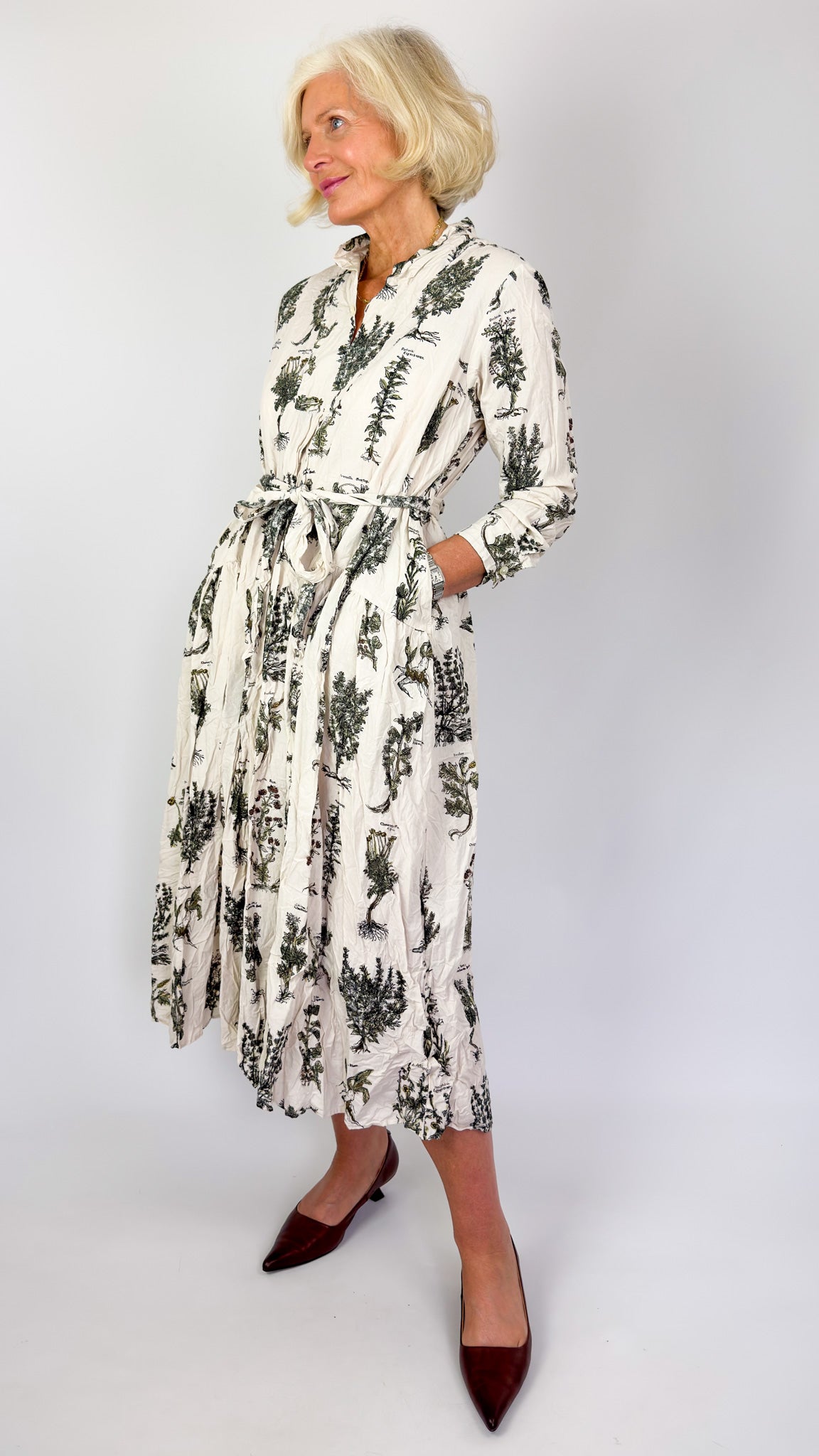 Pas De Calais 4892 Herbal Print Dress Ivory