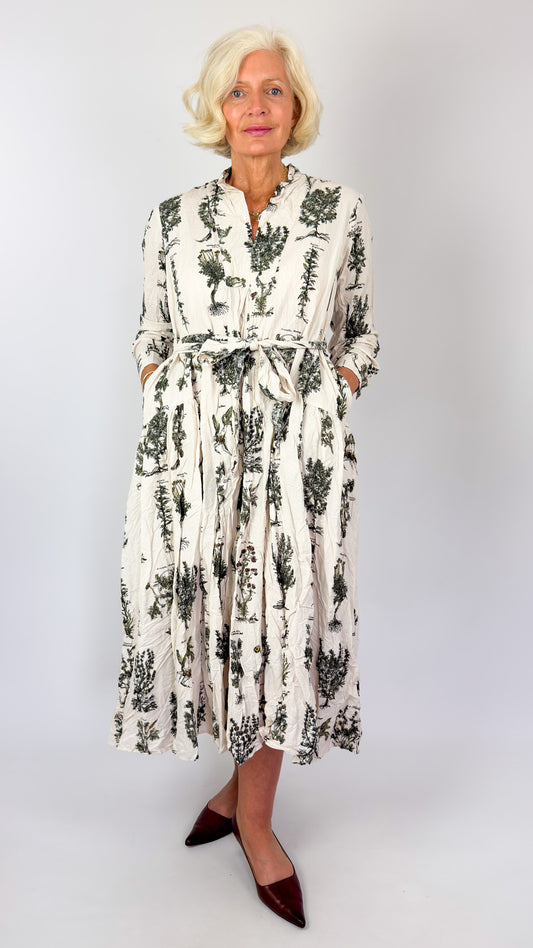 Pas De Calais 4892 Herbal Print Dress Ivory