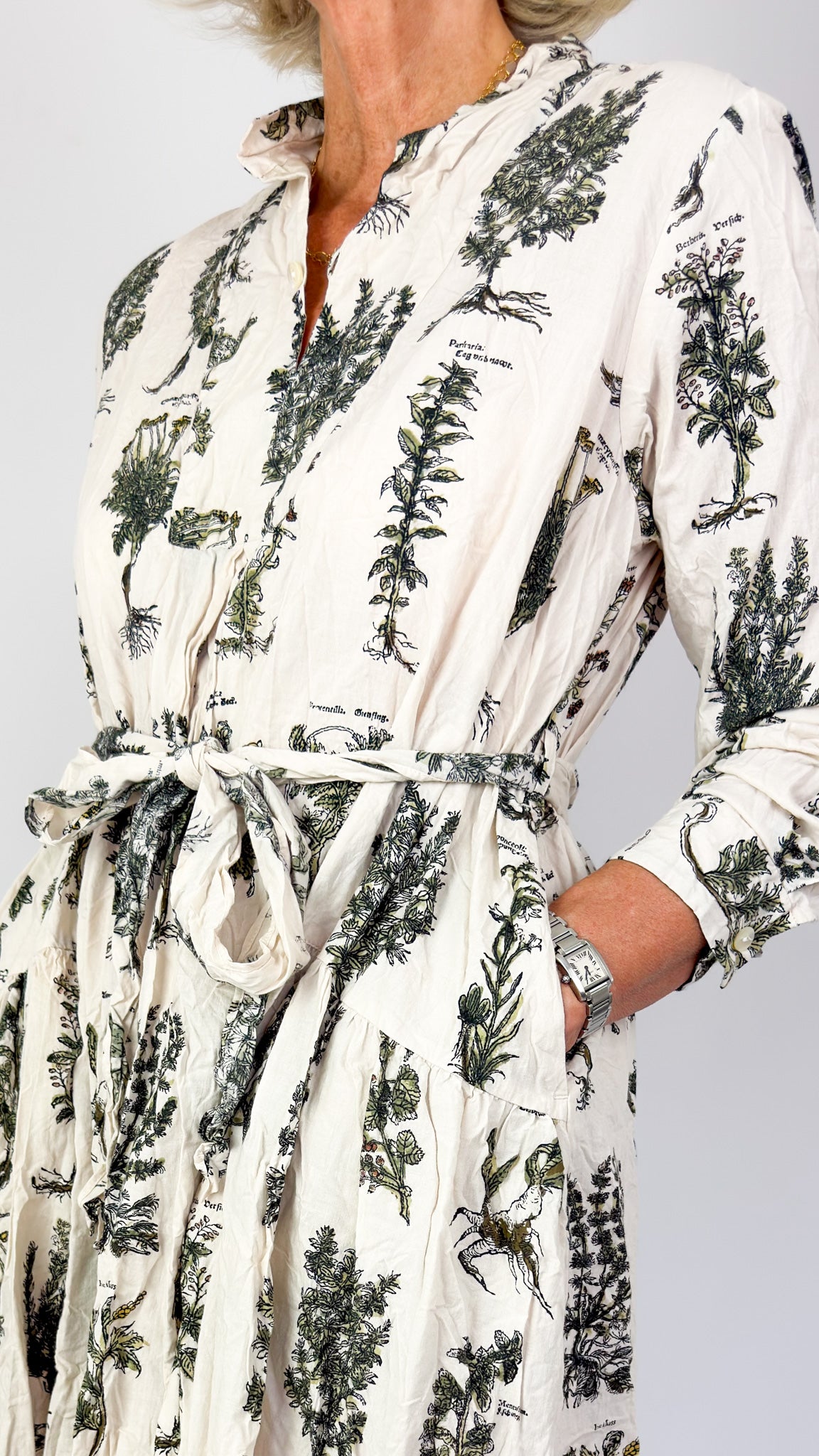 Pas De Calais 4892 Herbal Print Dress Ivory