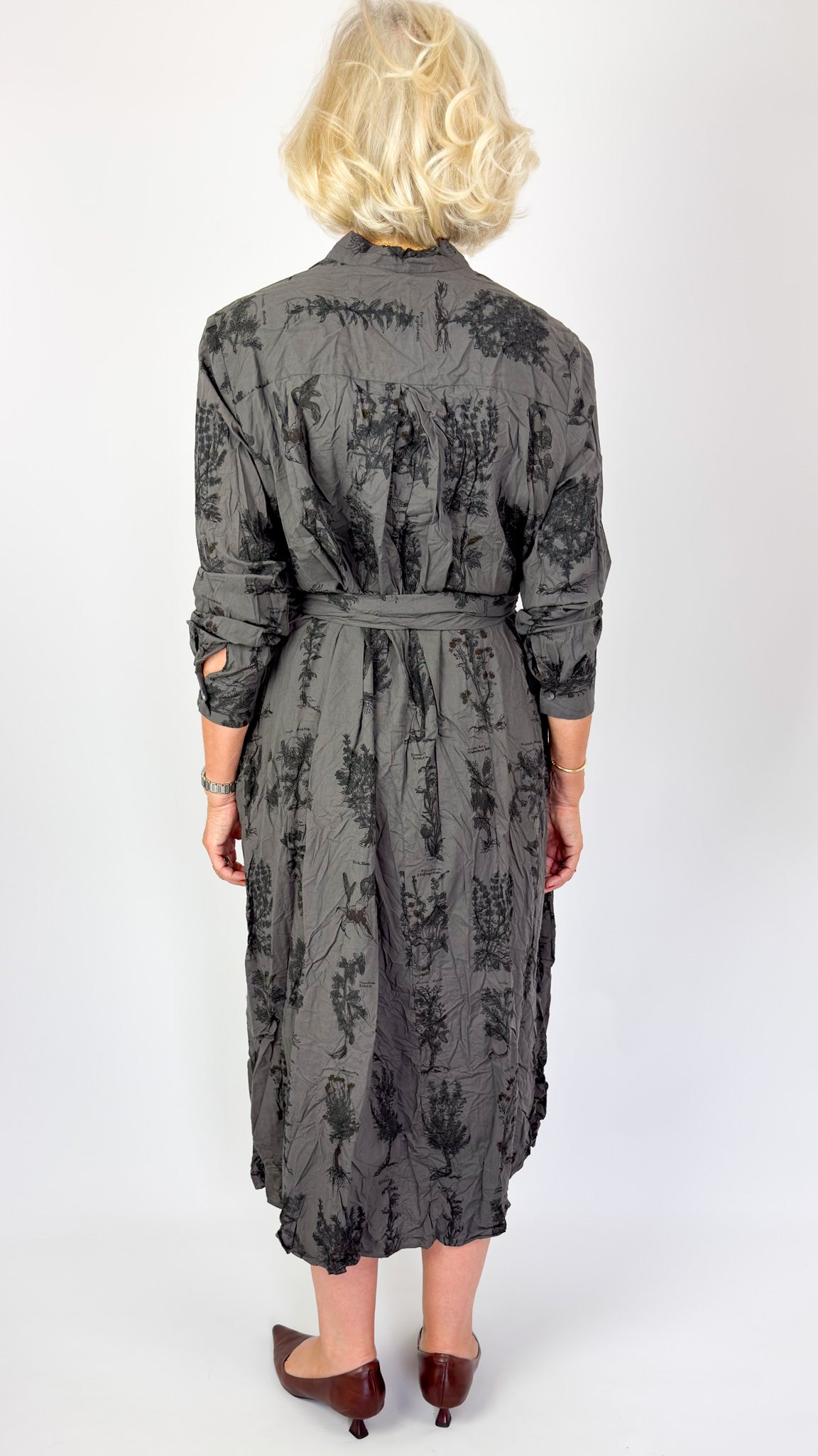 Pas De Calais 4892 Herbal Print Dress Charcoal