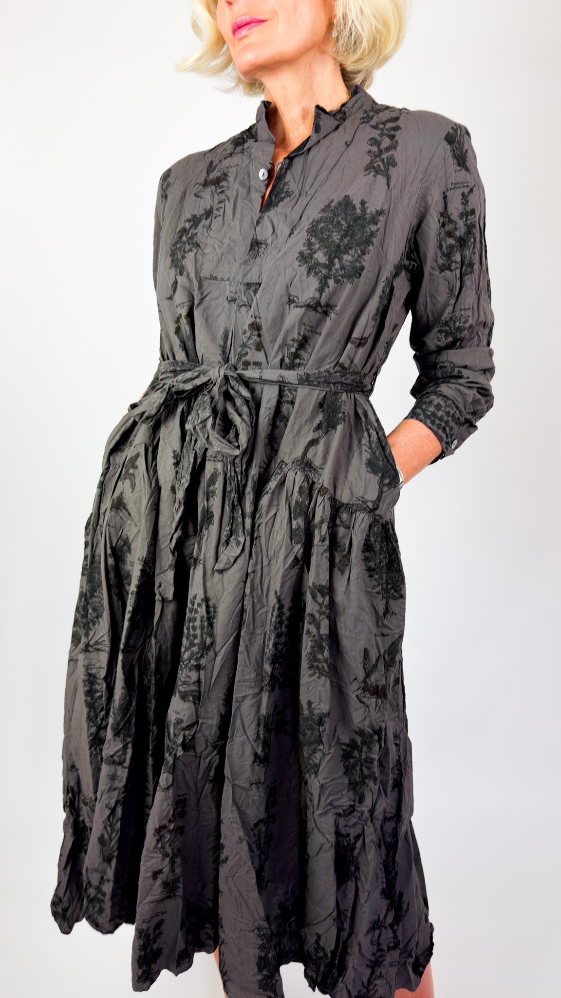 Pas De Calais 4892 Herbal Print Dress Charcoal