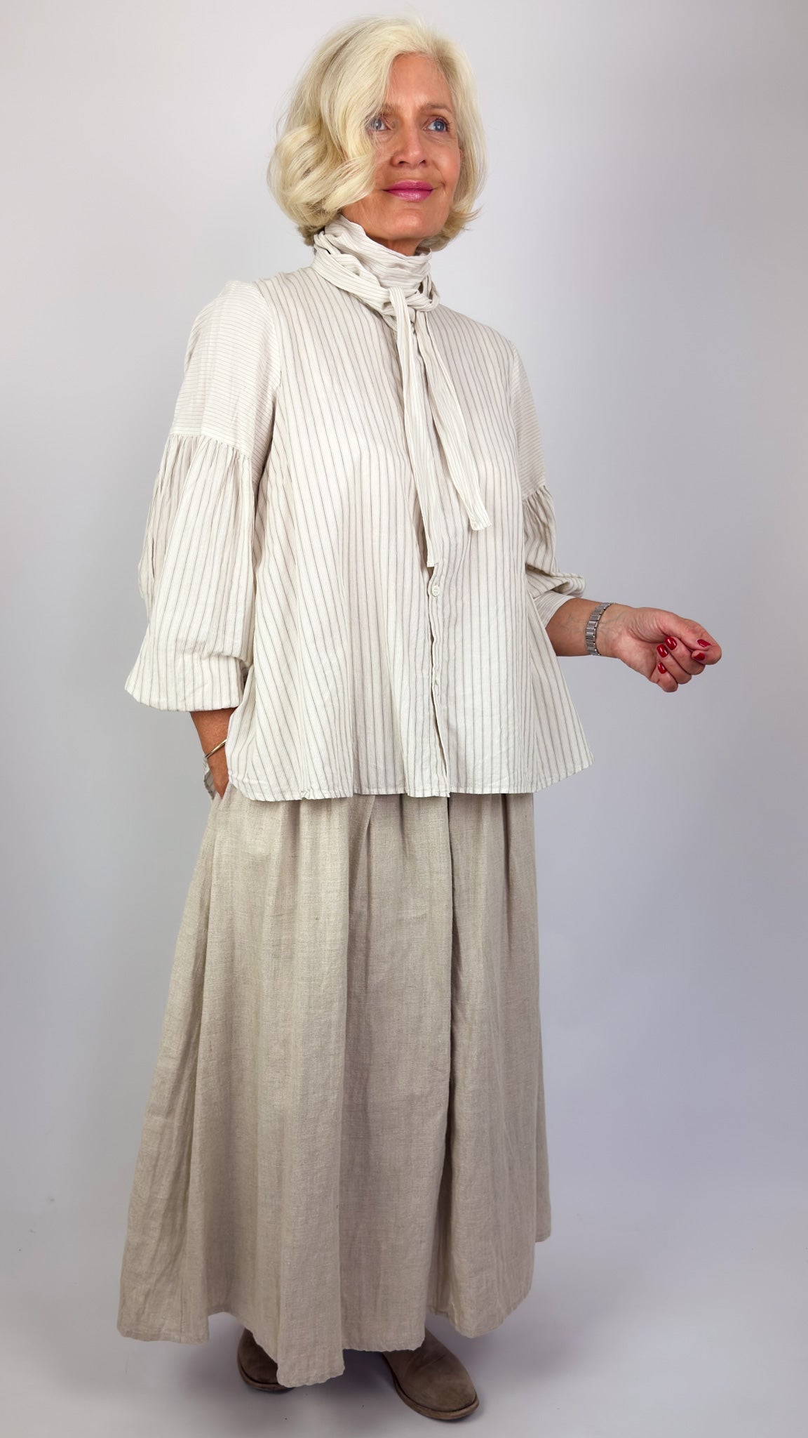 Pas De Calais 6856 Stripe Bow Blouse Ivory