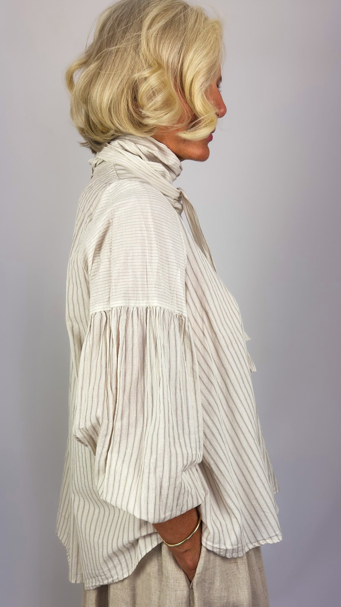 Pas De Calais 6856 Stripe Bow Blouse Ivory