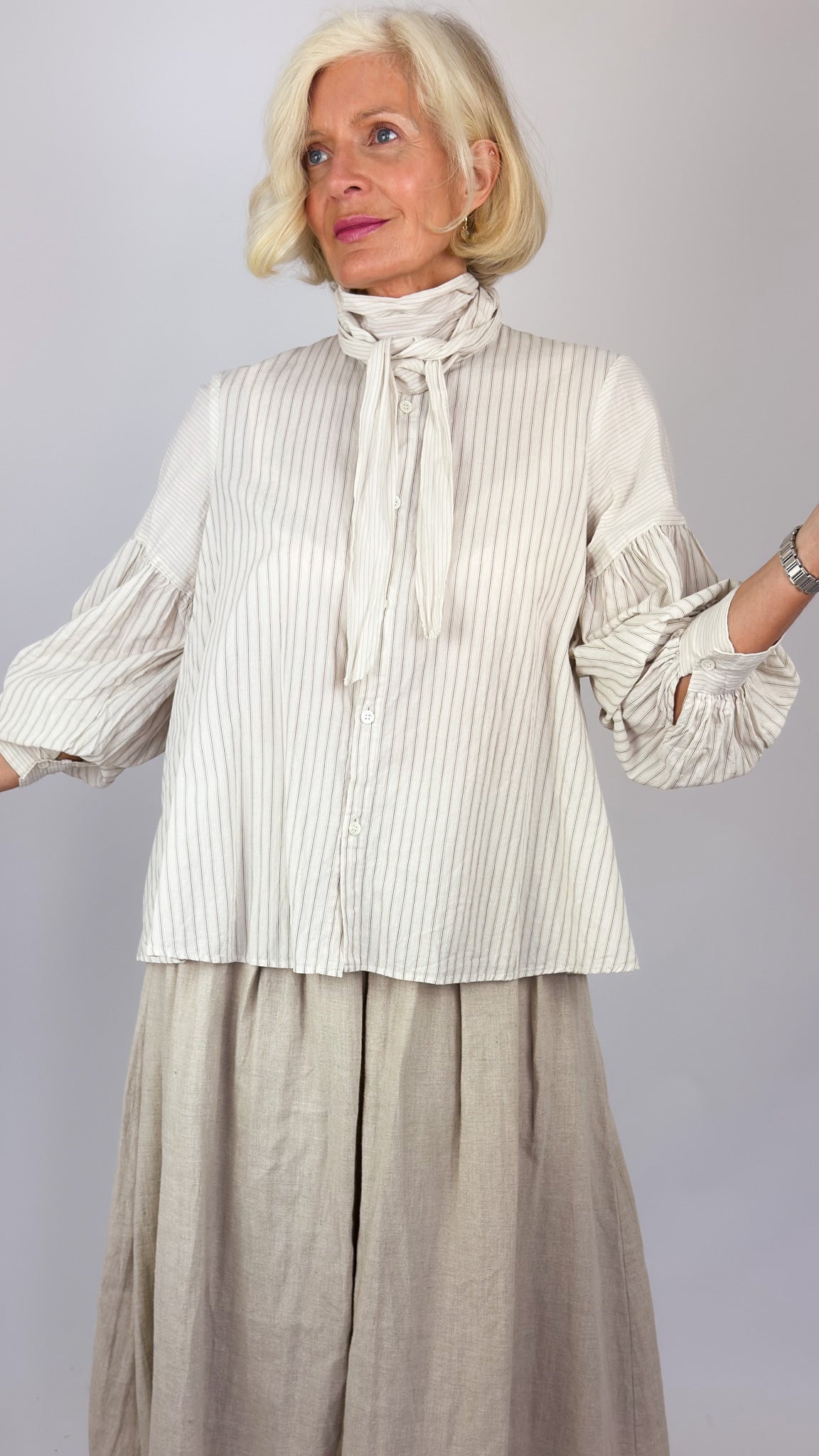 Pas De Calais 6856 Stripe Bow Blouse Ivory