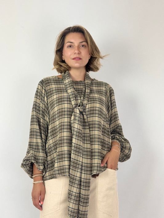 Diega Tylea Blouse Ecru/Camel/Black