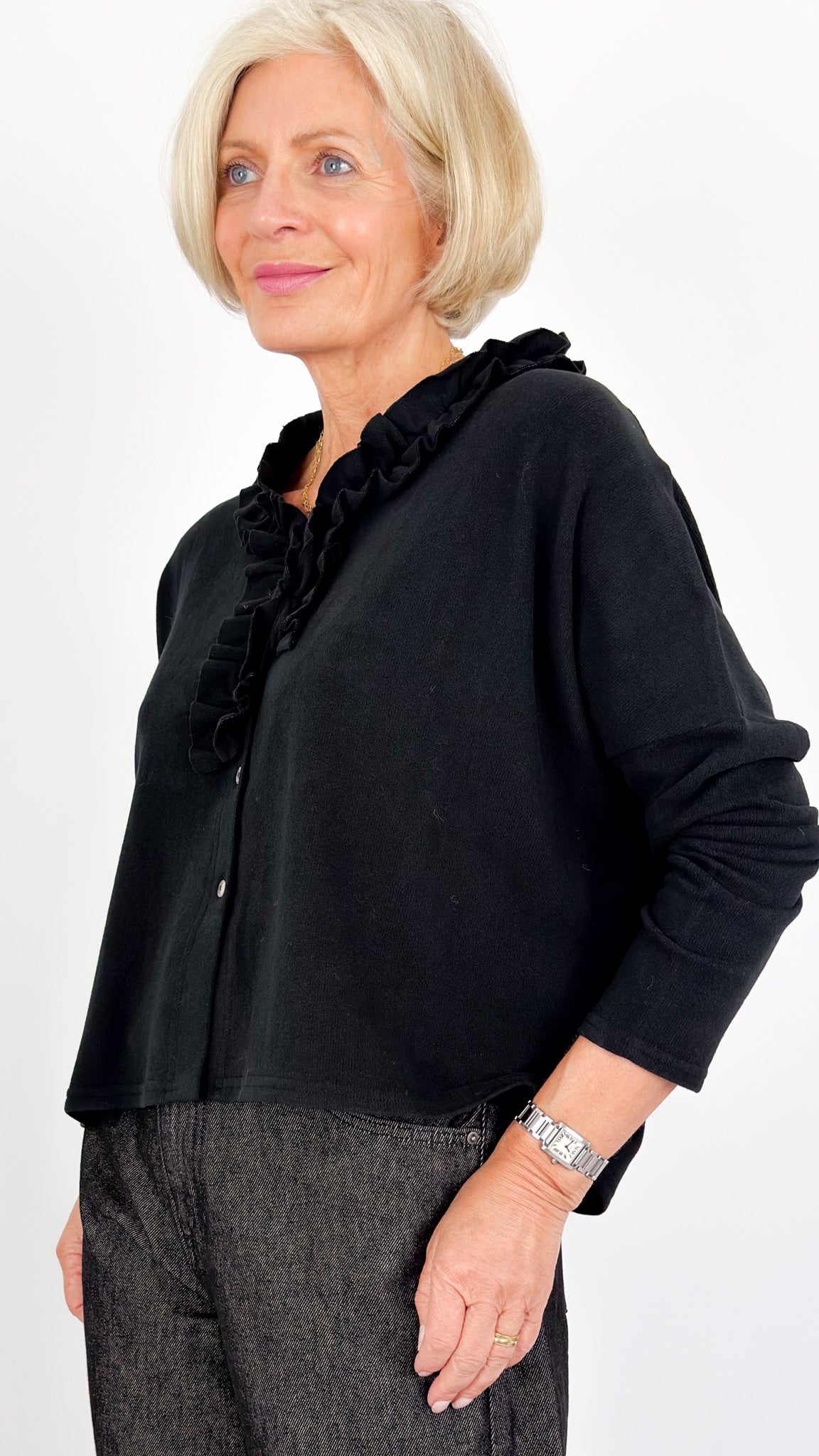 Neirami 303 Ruched Cardigan Black
