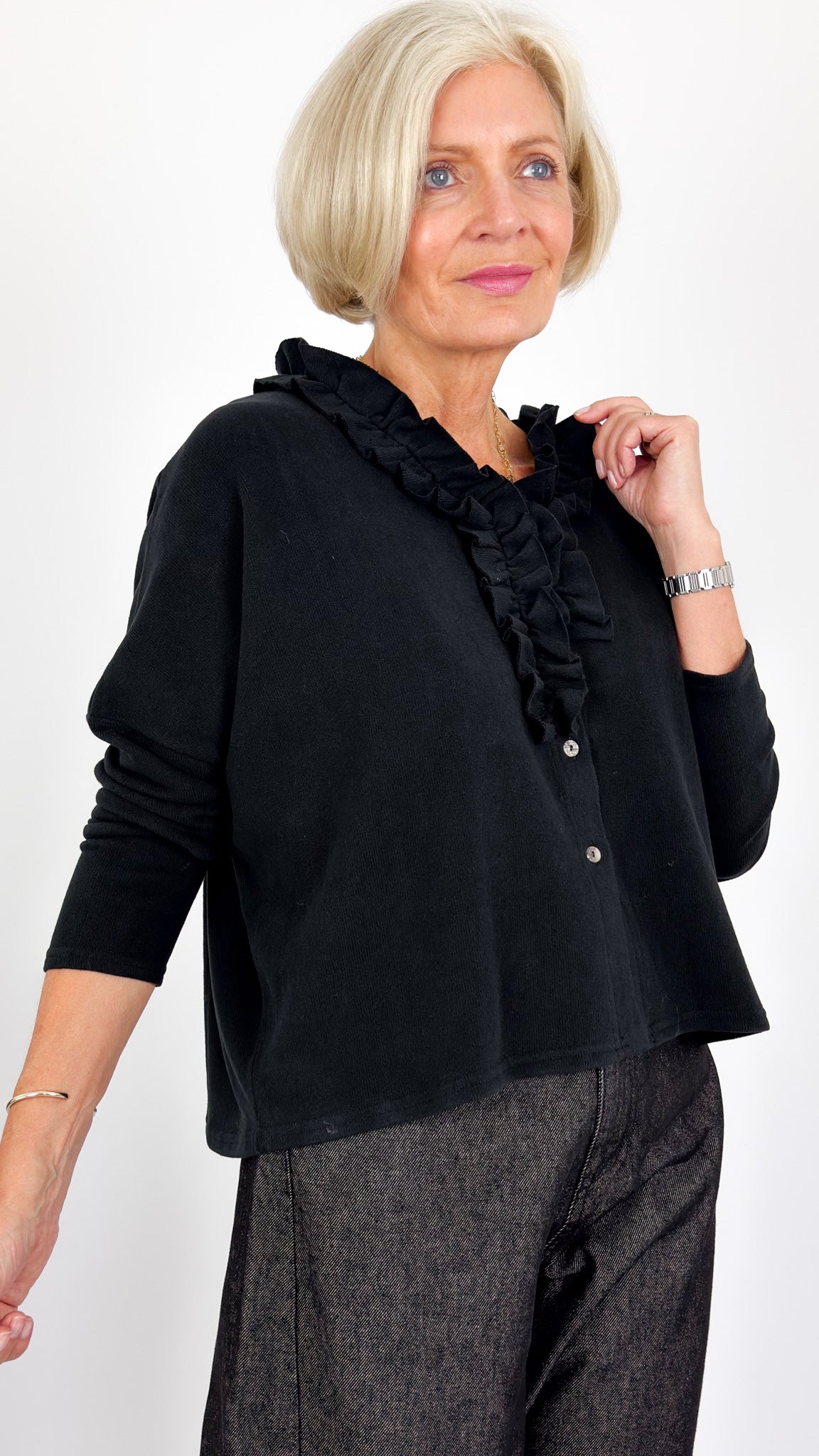 Neirami 303 Ruched Cardigan Black