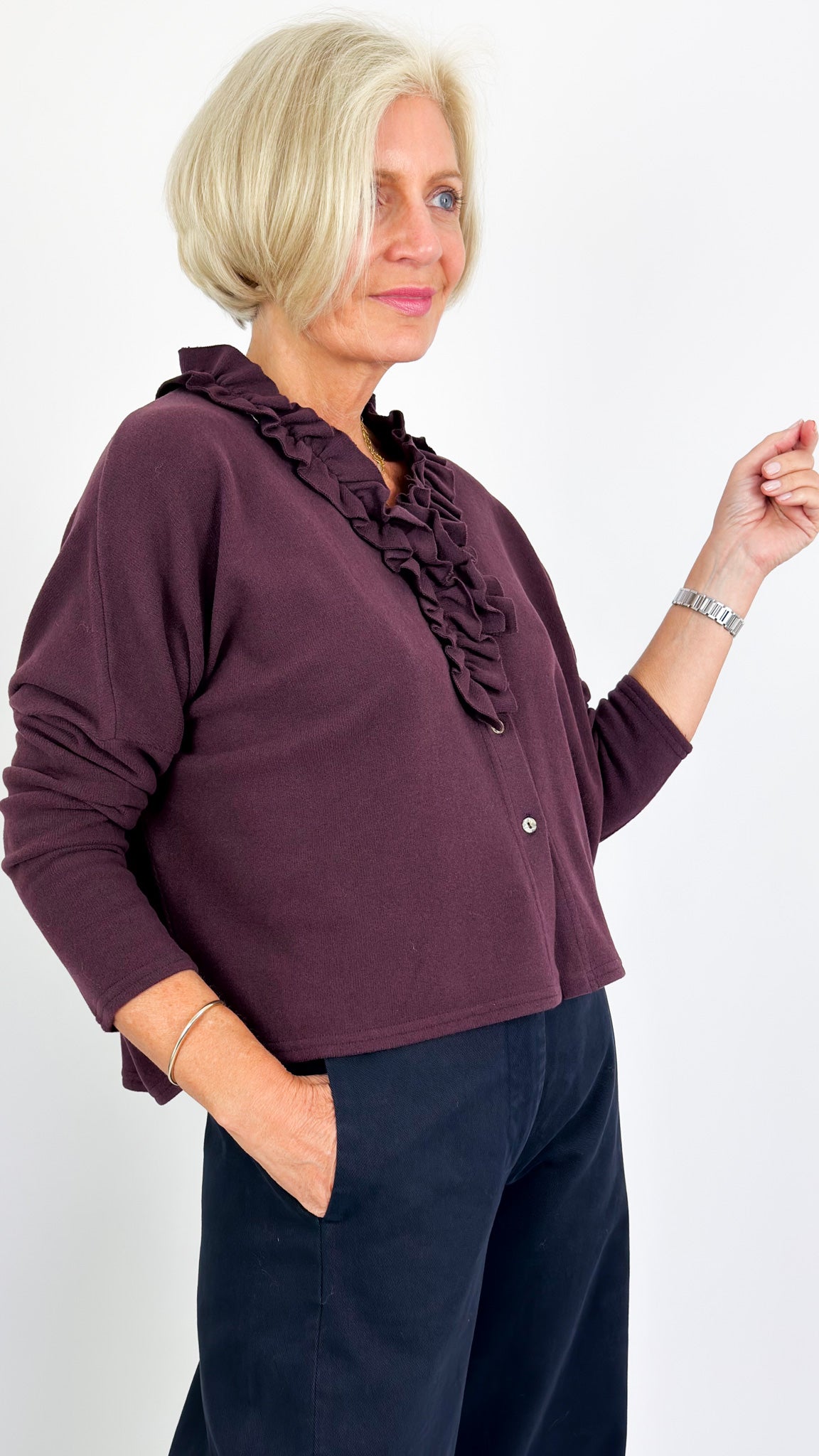 Neirami 303 Ruched Cardigan Fig