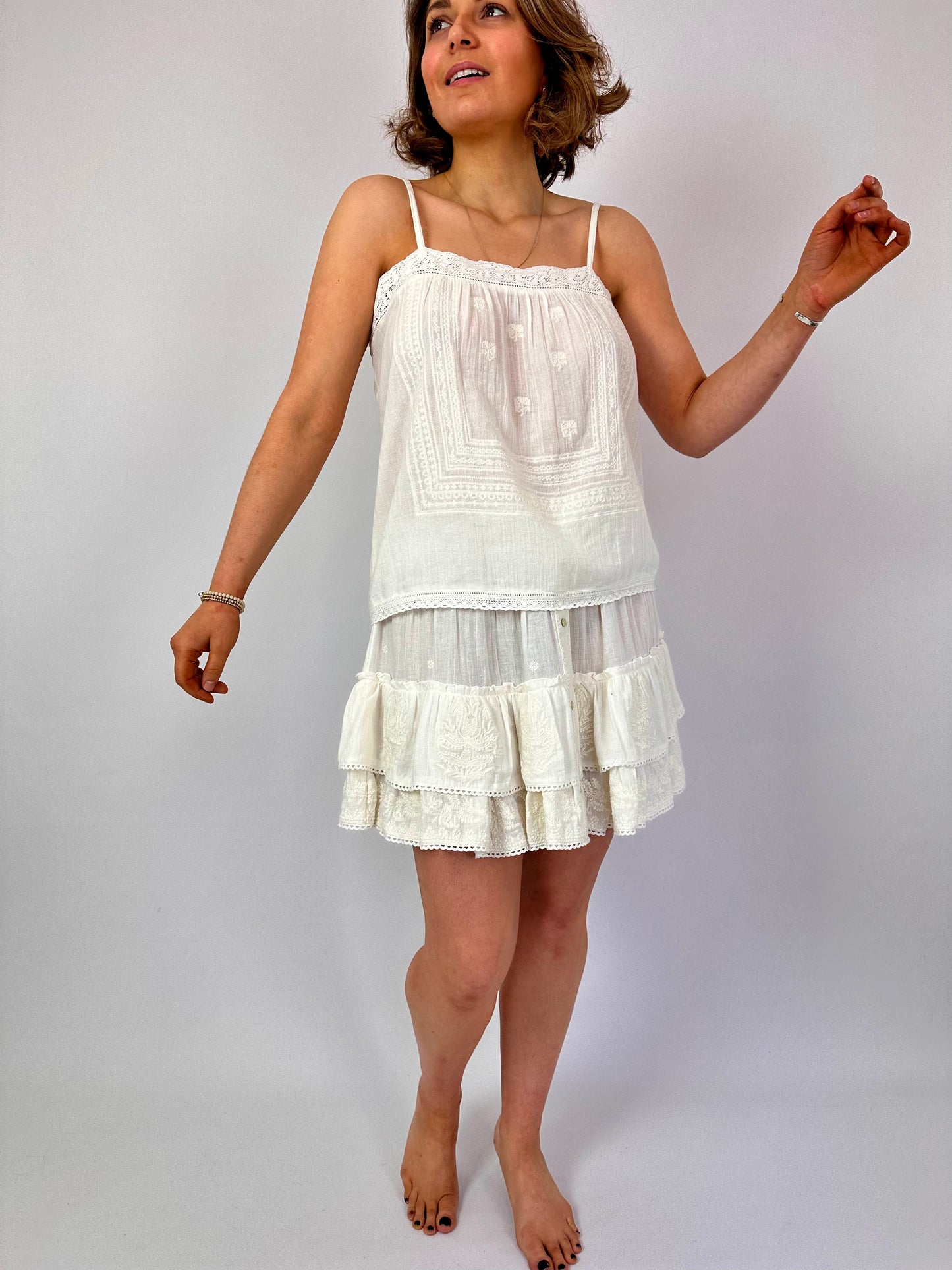 MABE Mina Embroidered Mini Skirt Ecru