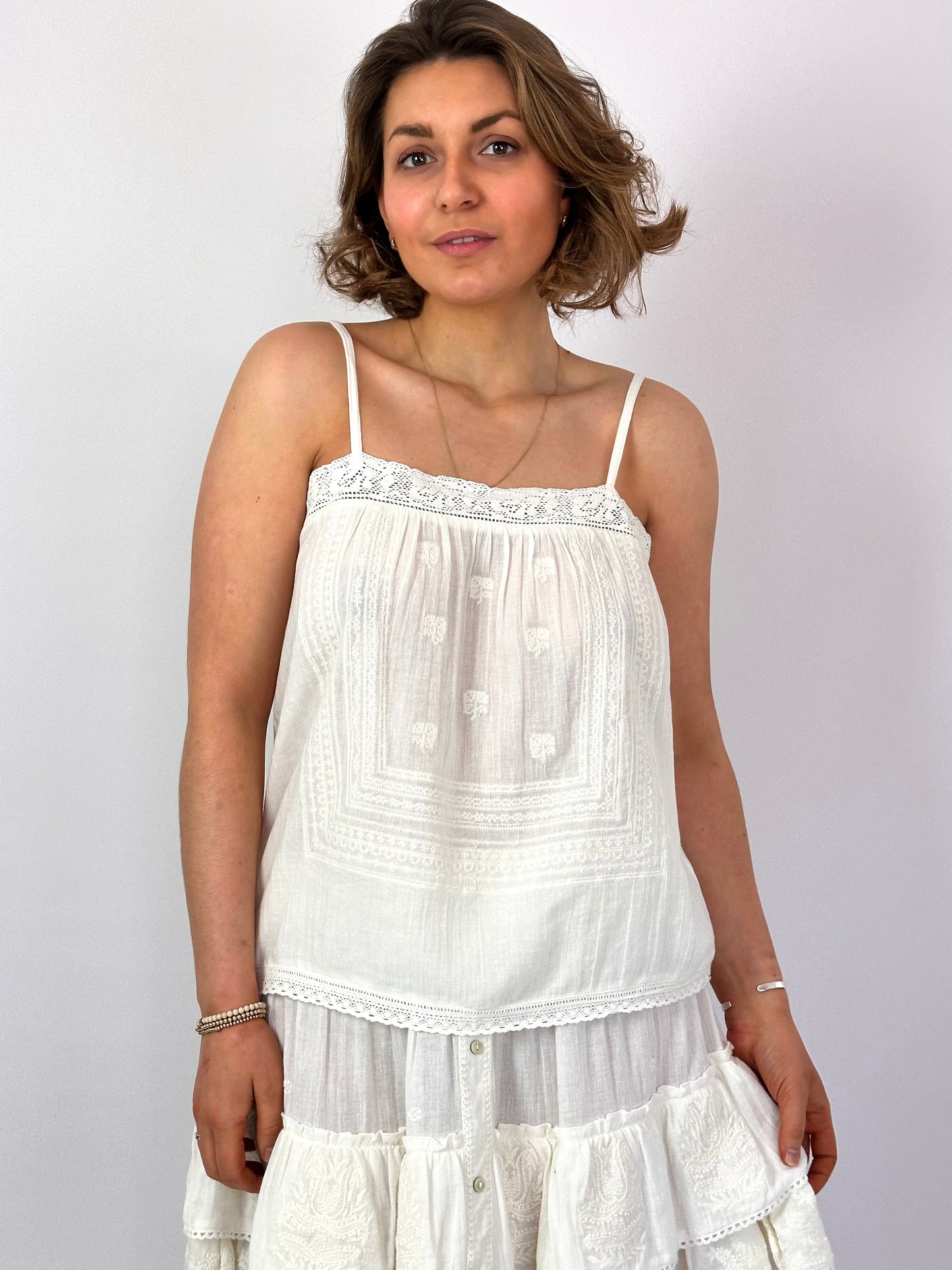MABE Reba Embroidered Camisole Ecru