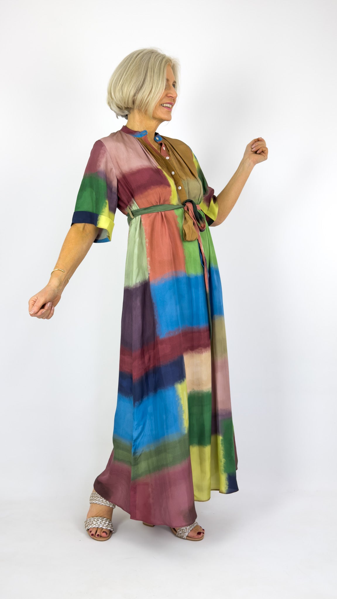 Beetroot Tsuki Dress Ripple Grid