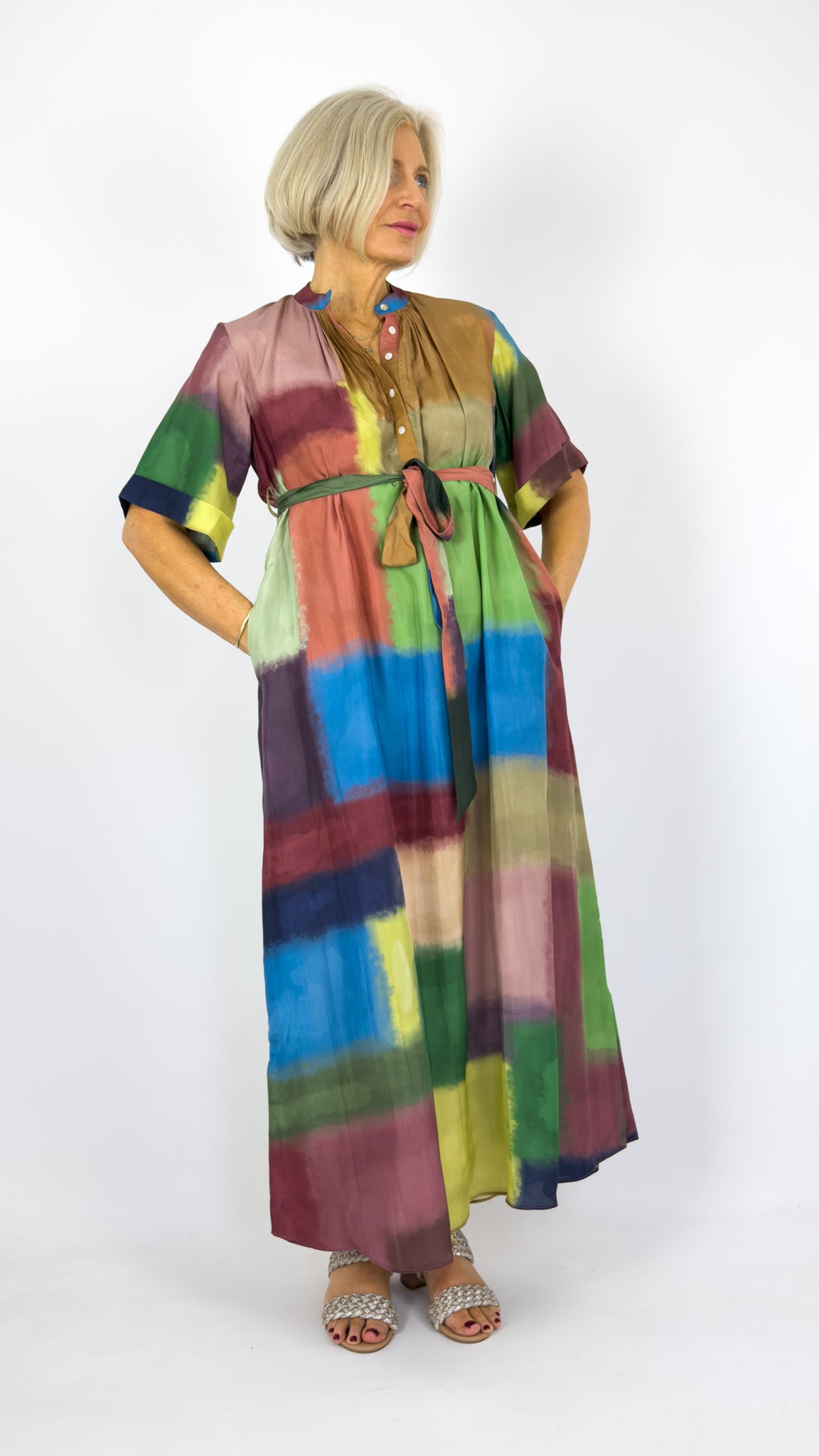 Beetroot Tsuki Dress Ripple Grid