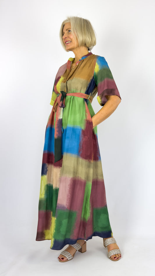 Beetroot Tsuki Dress Ripple Grid