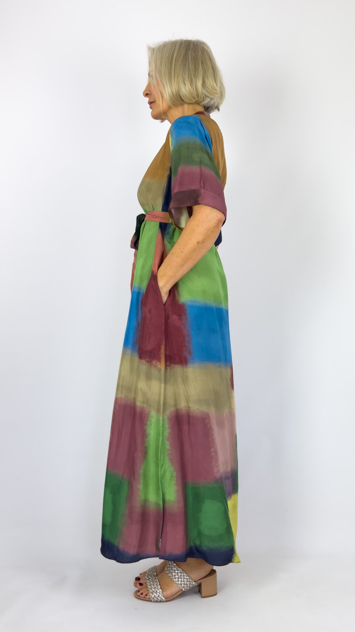 Beetroot Tsuki Dress Ripple Grid