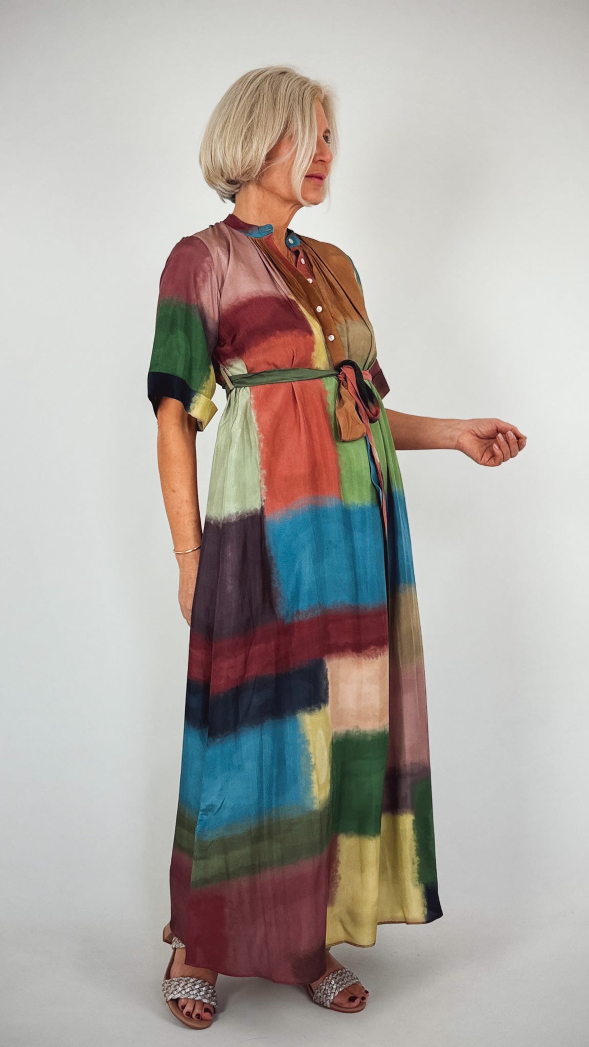 Beetroot Tsuki Dress Ripple Grid