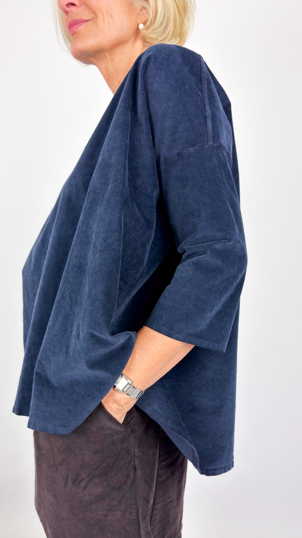 Album Di Famiglia Boatneck V Blouse Navy