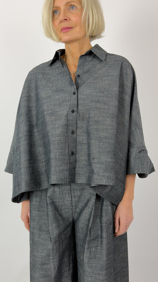 Sort Aarhus Mik Boxy Shirt Blue/Grey