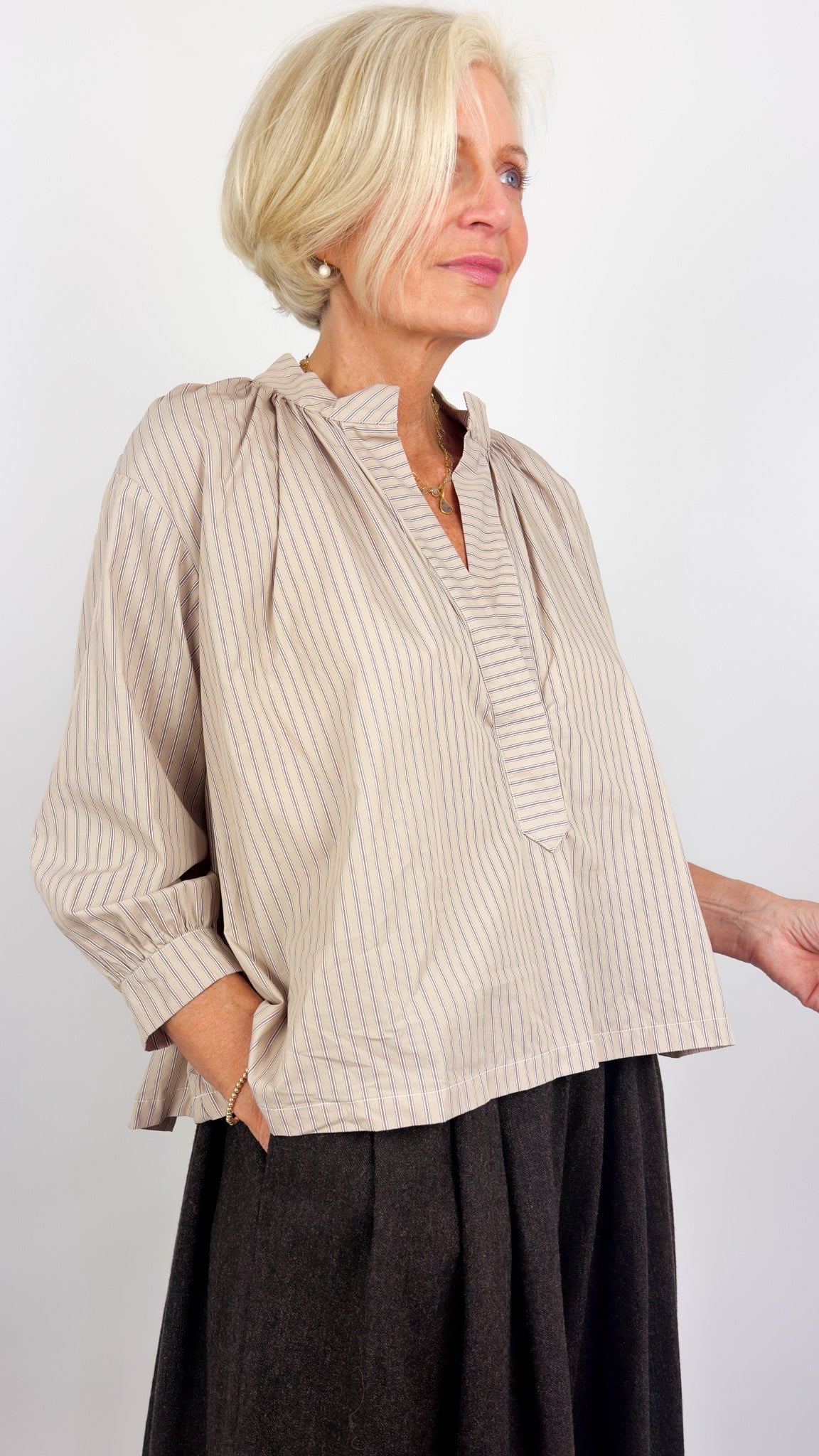 Gallego Desportes 413 Blouse Brown Stripe