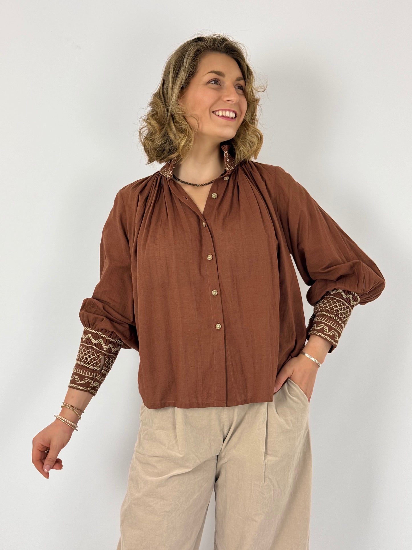 CORD Farmer Blouse Rust/Beige