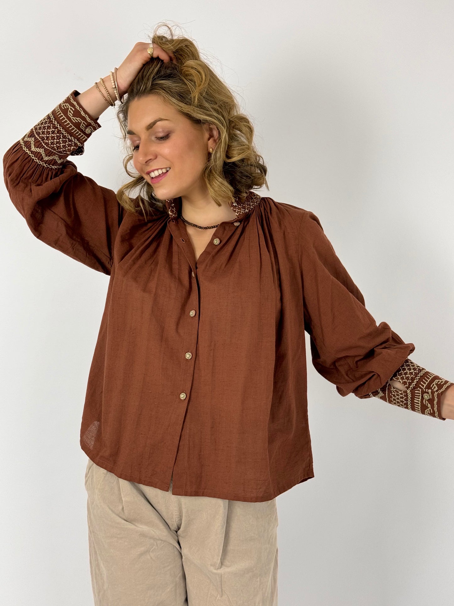 CORD Farmer Blouse Rust/Beige