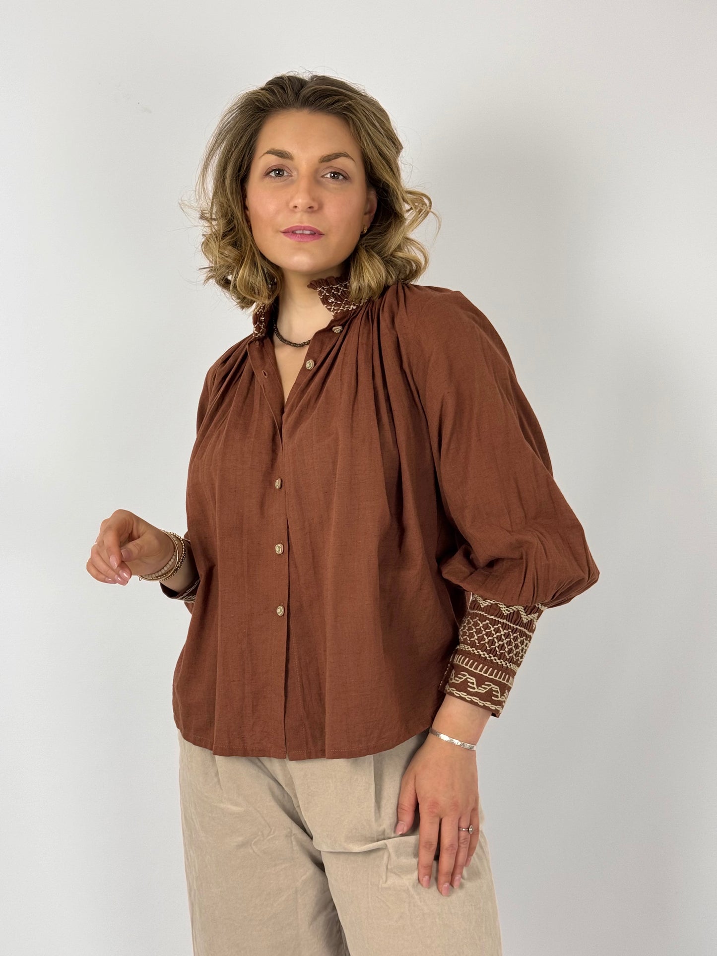 CORD Farmer Blouse Rust/Beige