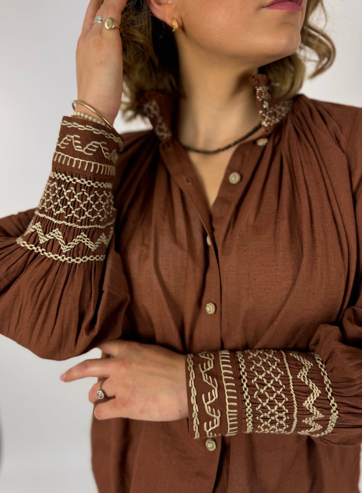 CORD Farmer Blouse Rust/Beige