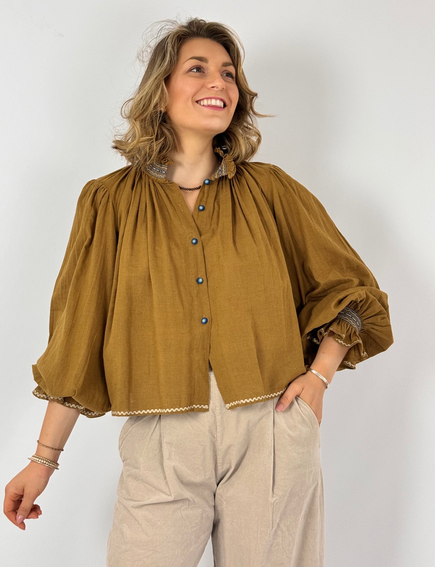 CORD Elsa Blouse Khaki/Blue