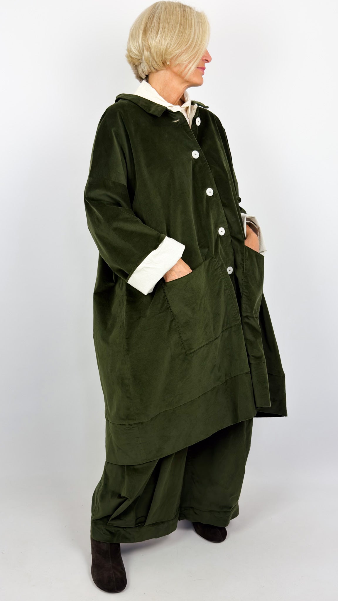 Barbara Lang CARL XII Coat Green/Ecru