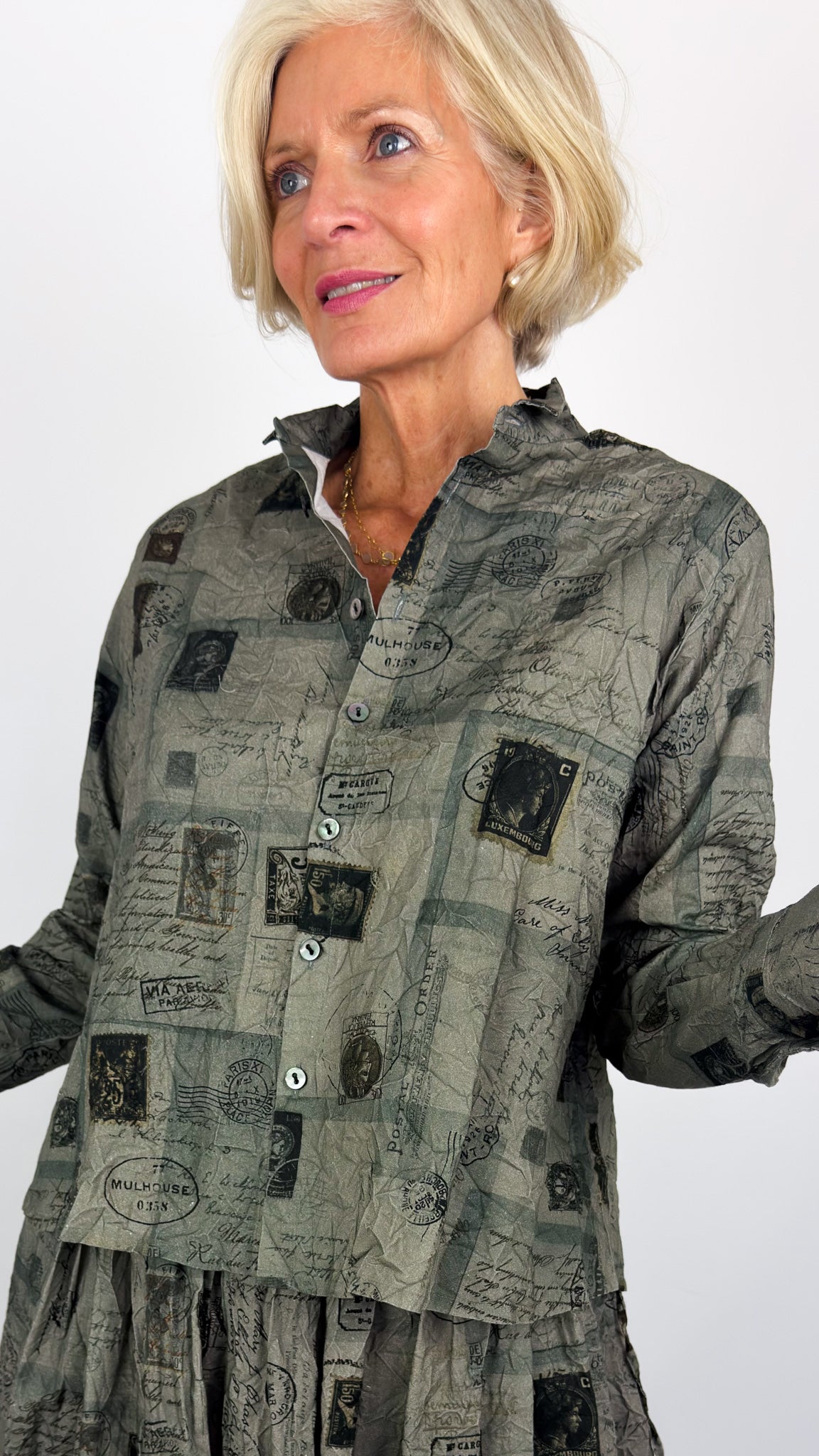 Pas De Calais 6852 Travel Print Shirt Charcoal