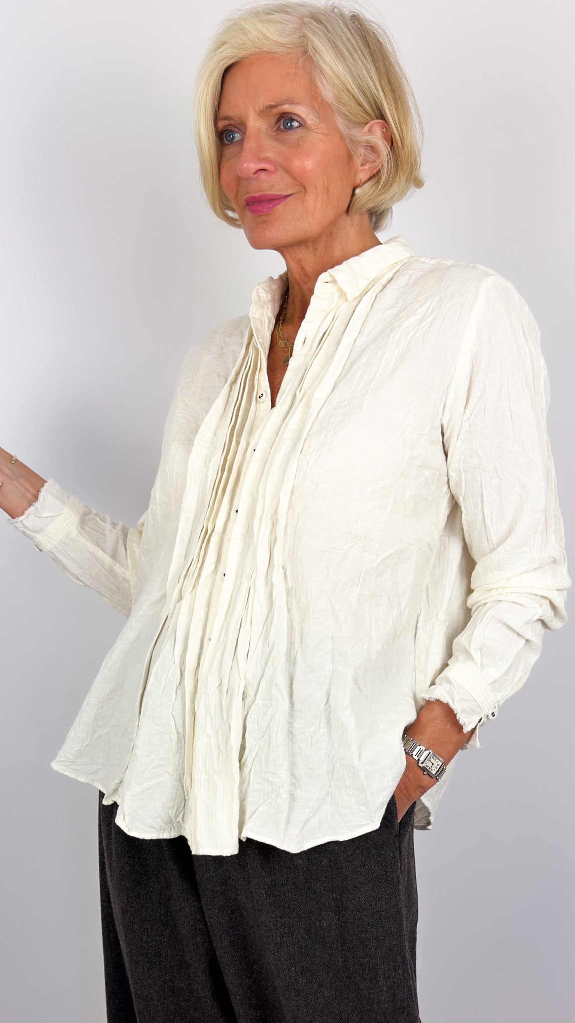 Pas De Calais 6850 Pin-Tuck Blouse Ivory