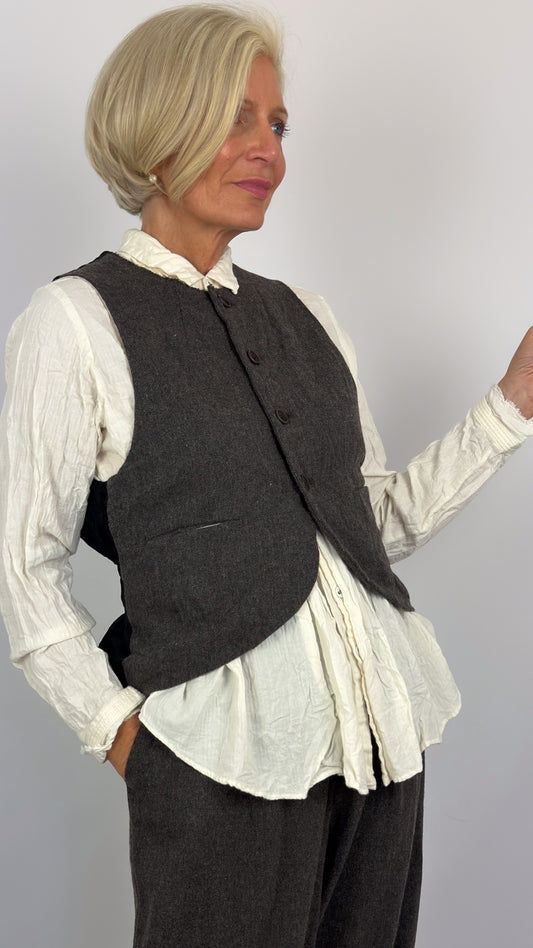 Pas De Calais 3474 Tweed Waistcoat Brown