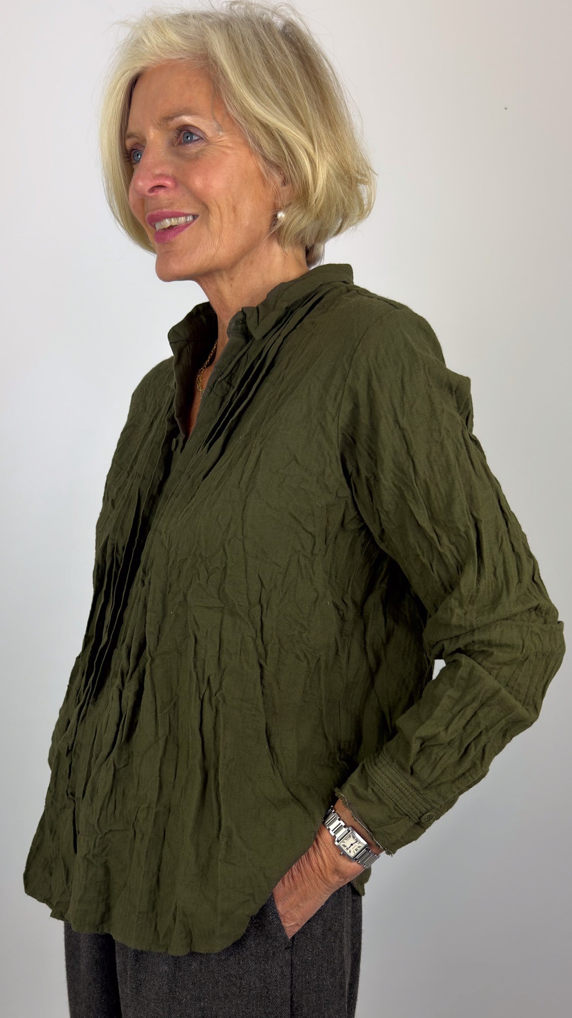 Pas De Calais 6850 Pin-Tuck Blouse Khaki