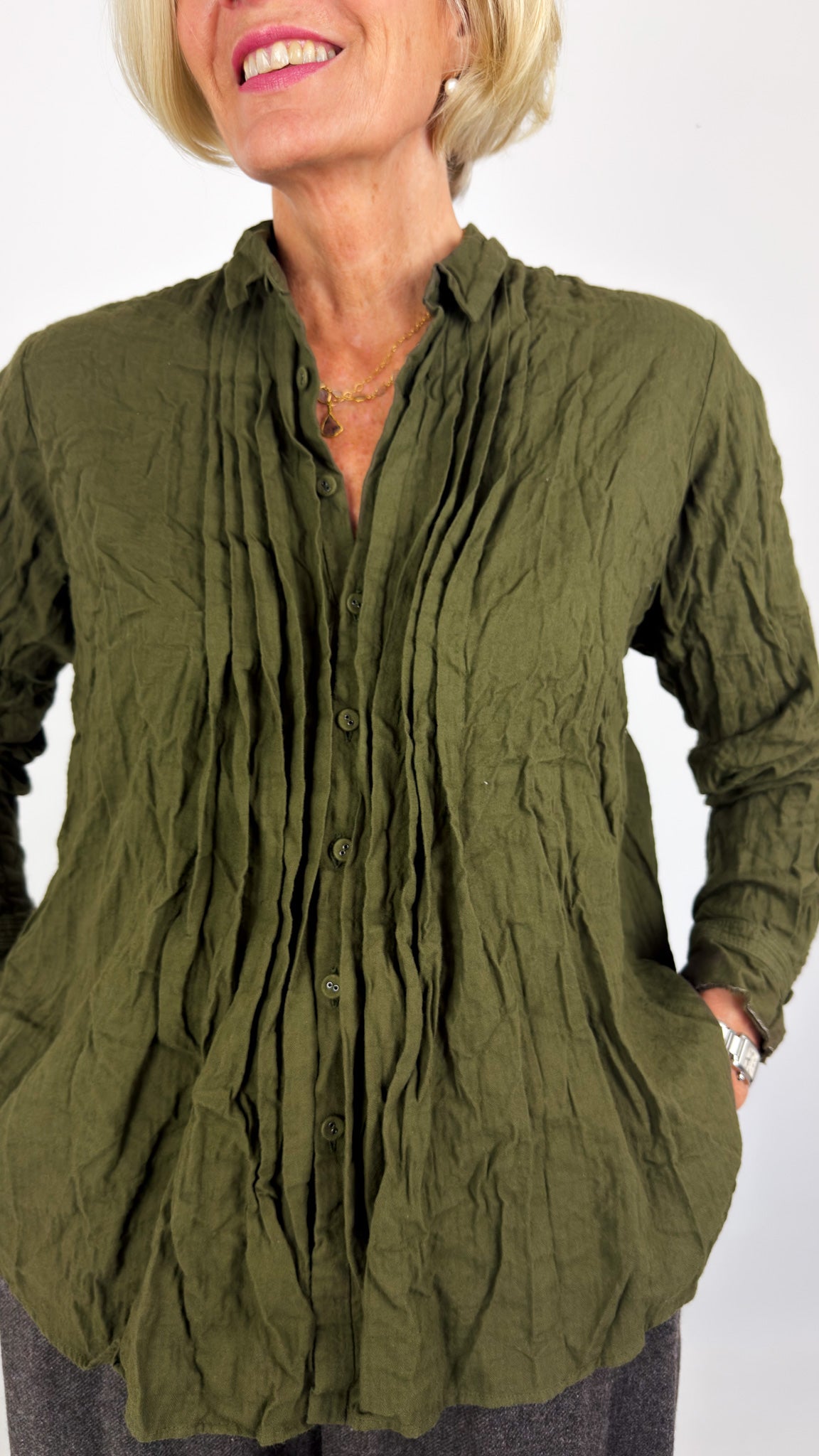 Pas De Calais 6850 Pin-Tuck Blouse Khaki