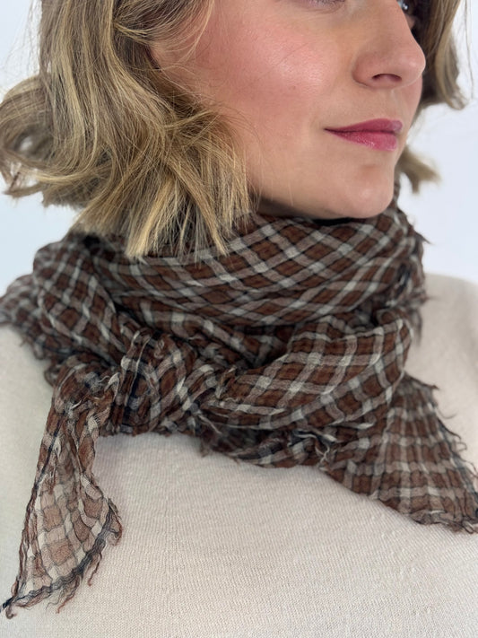 Pas de Calais 0601 Check Scarf Brown