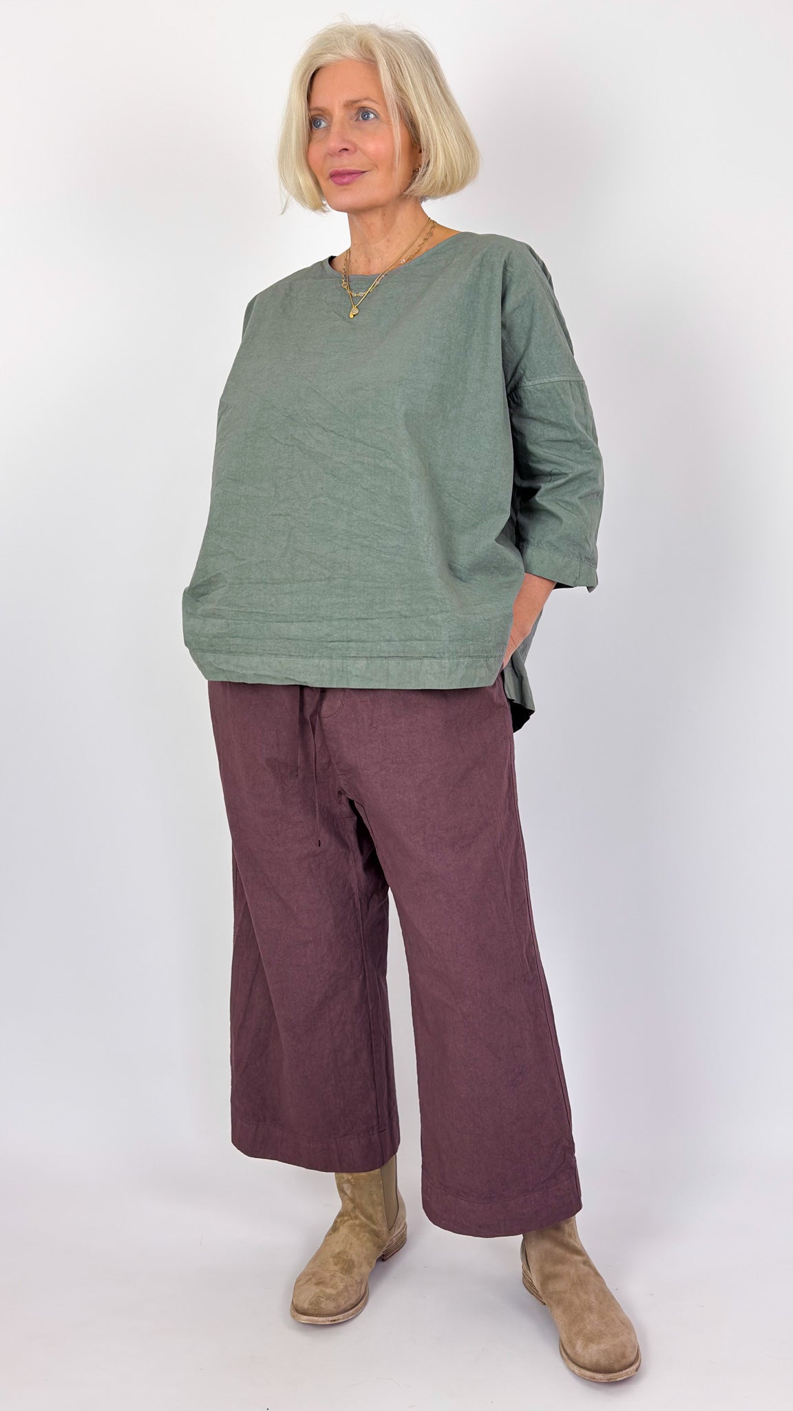 Album Di Famiglia 152 CC Button Back Blouse Sage