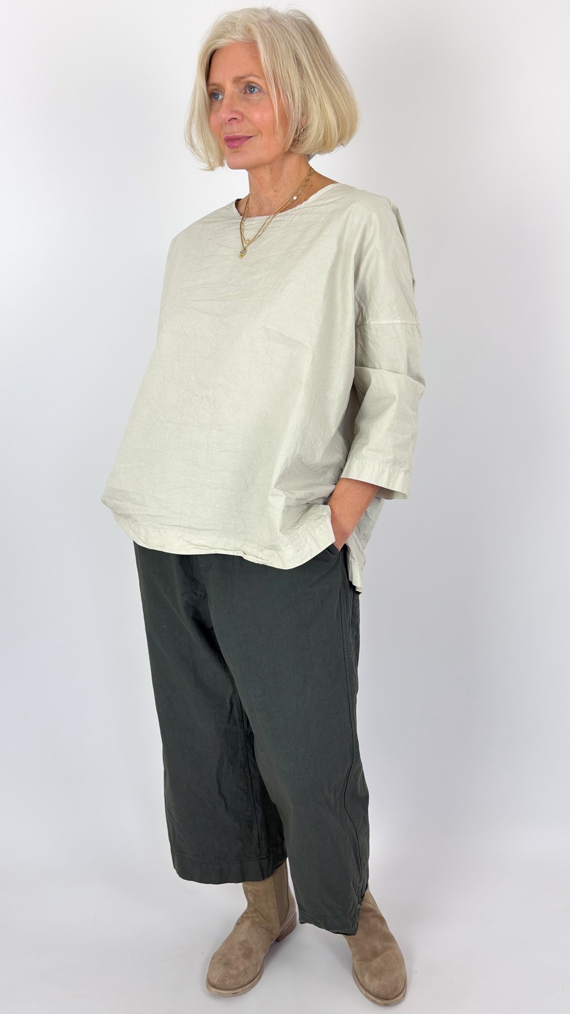 Album Di Famiglia 152 CC Button Back Blouse Pebble