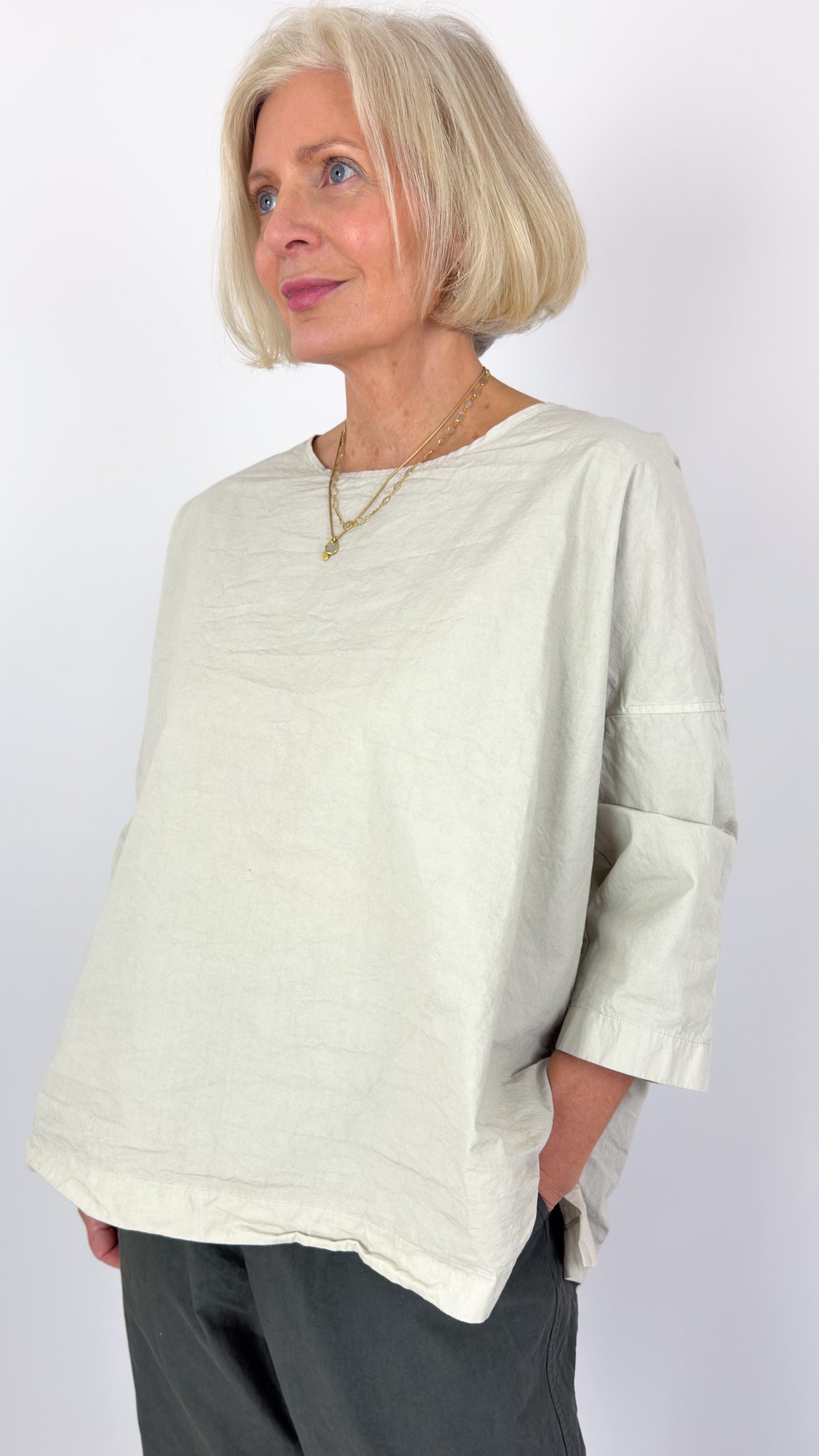 Album Di Famiglia 152 CC Button Back Blouse Pebble