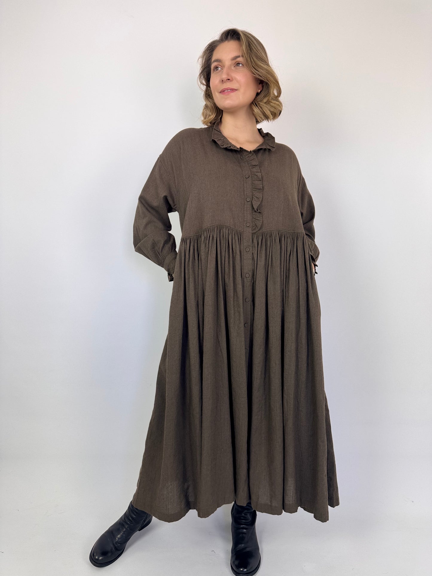 Maison de Soil 754 Frill Collar Dress Brown