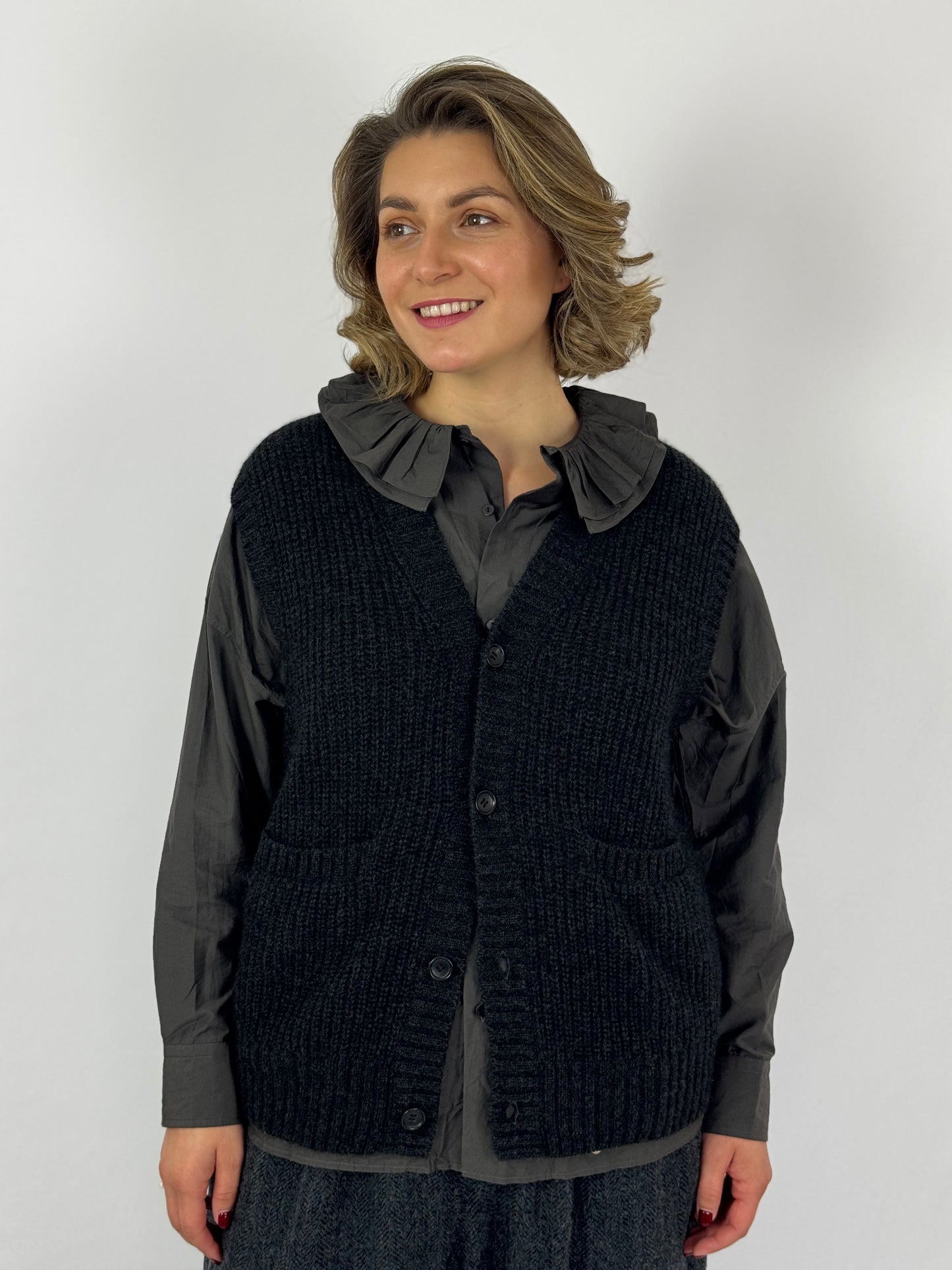 TouJours Cardigan Vest Charcoal