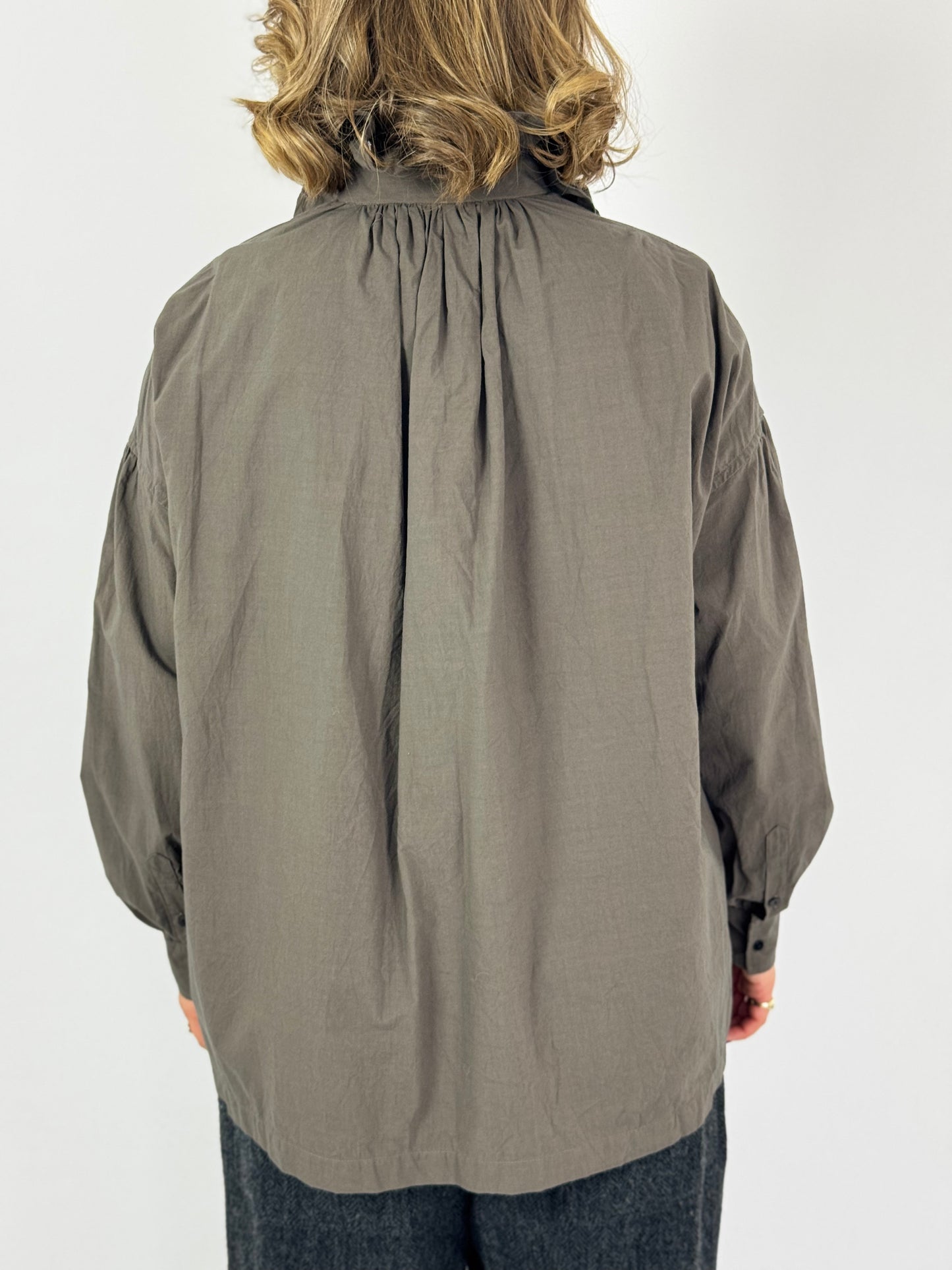 TouJours Ruffle Shirt Charcoal Brown