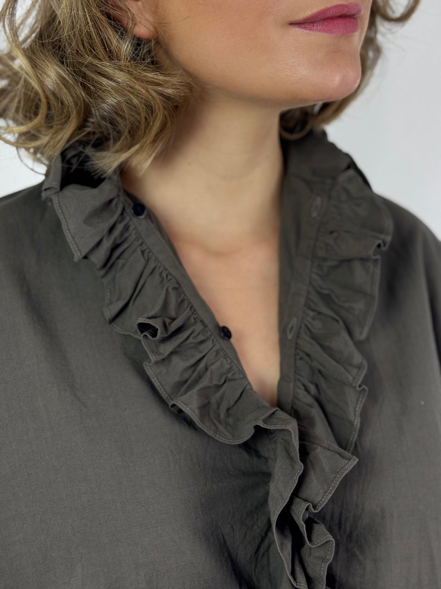 TouJours Ruffle Shirt Charcoal Brown