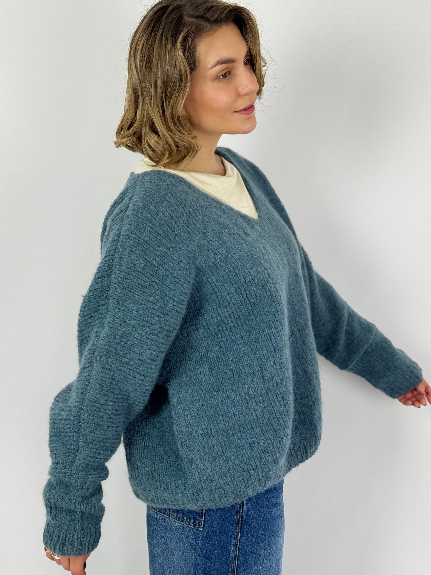 Bibico Leah V-Neck Jumper Smoked Blue