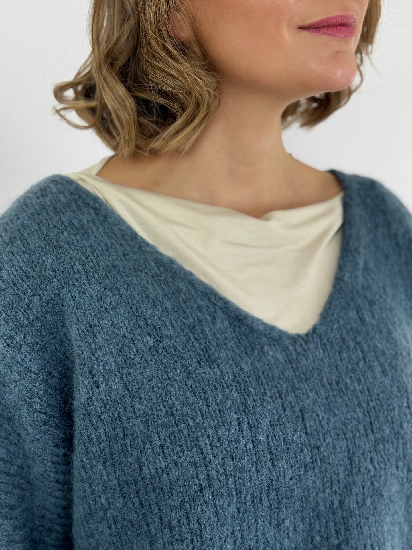 Bibico Leah V-Neck Jumper Smoked Blue