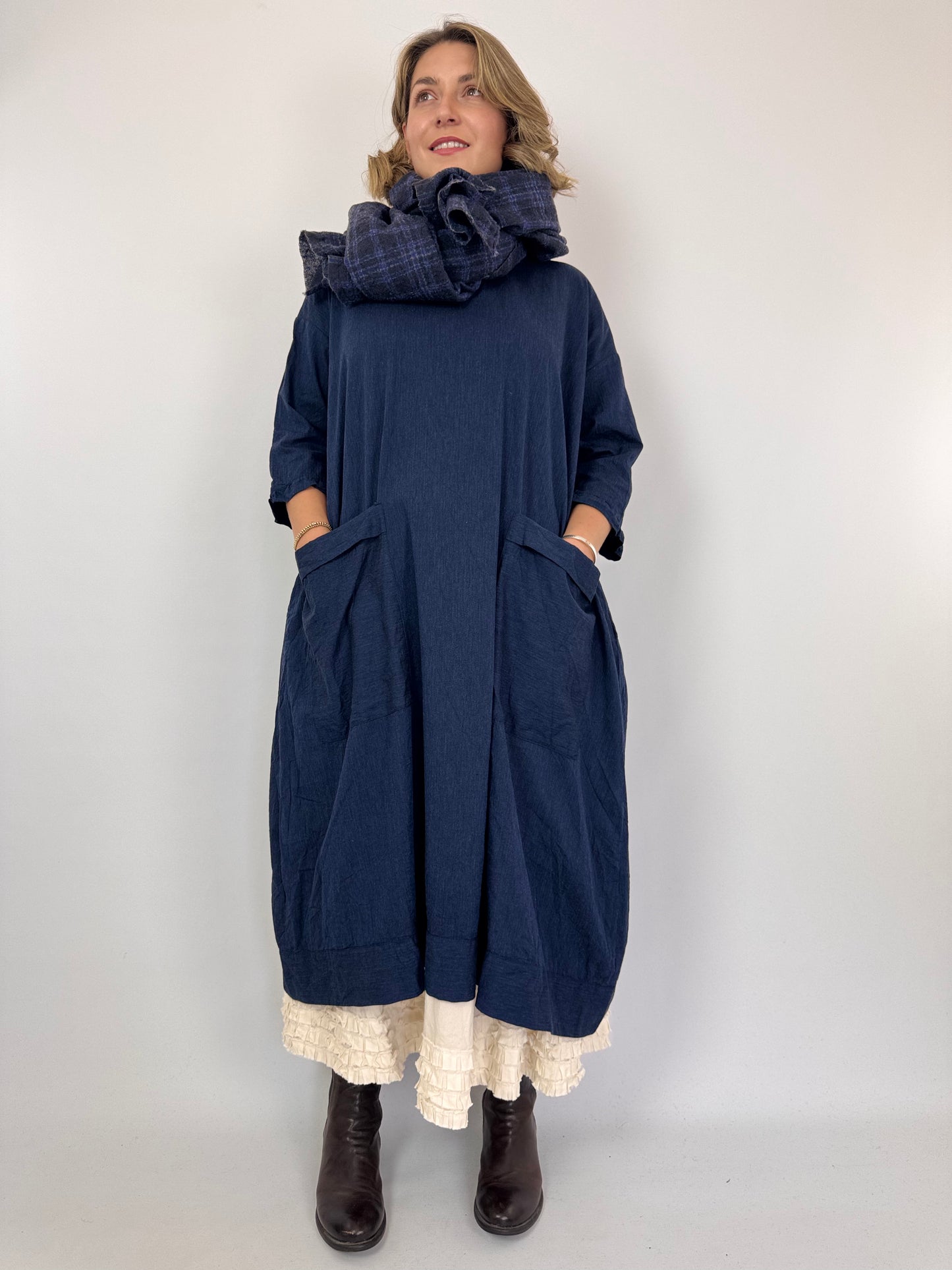 Barbara Lang ECHA Scarf Navy Tartan