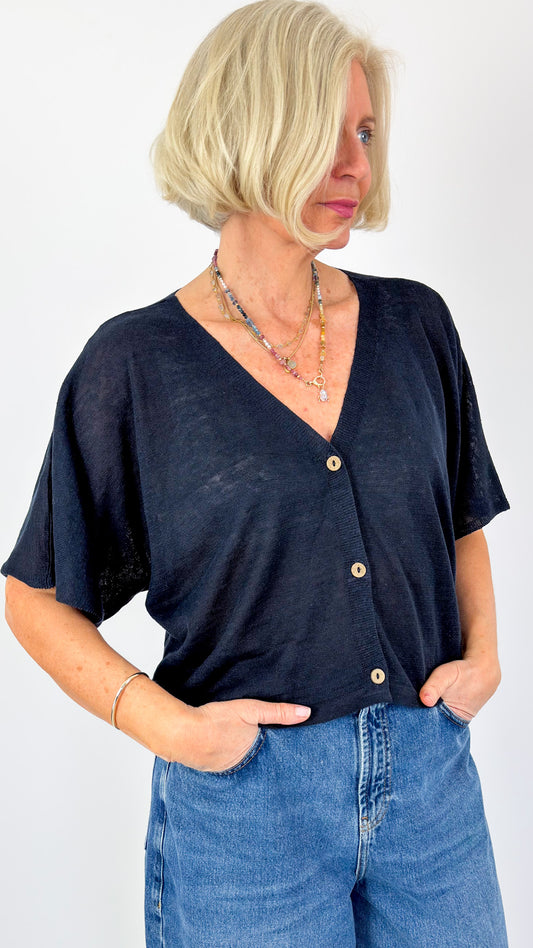 Cordelia James Nano Linen Cardigan Navy