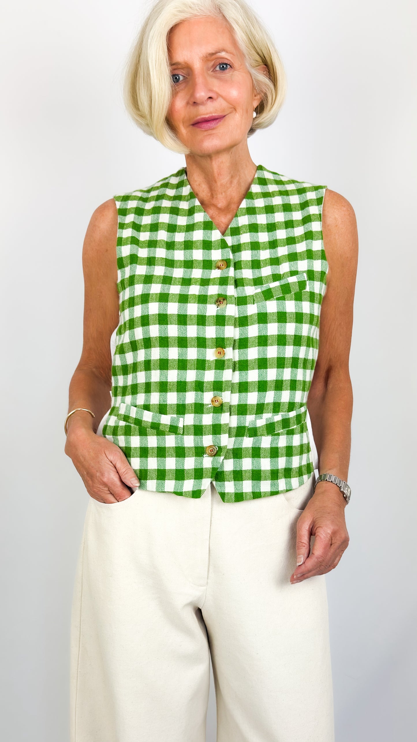 H+ Ginette Waistcoat Green Check