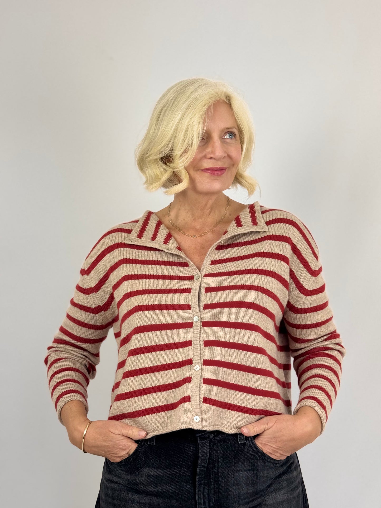 Cordelia James Zeya Cardigan Oatmeal/Rust